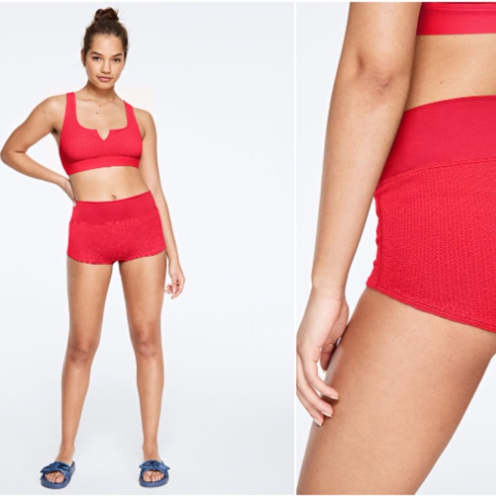 Gym To Swim Textured Shorties Neon Coral Candy